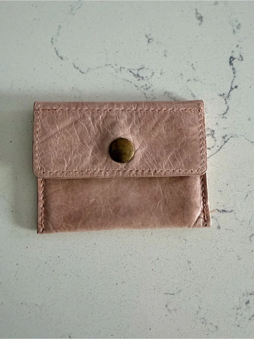 Leather Card Wallet in Dusty Pink with Brass Snap